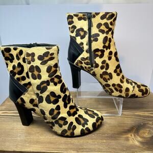 Tsubo Kemma Ankle Boots Womens 9.5 Leopard Haircalf Leather Y2K Chic Maximalism